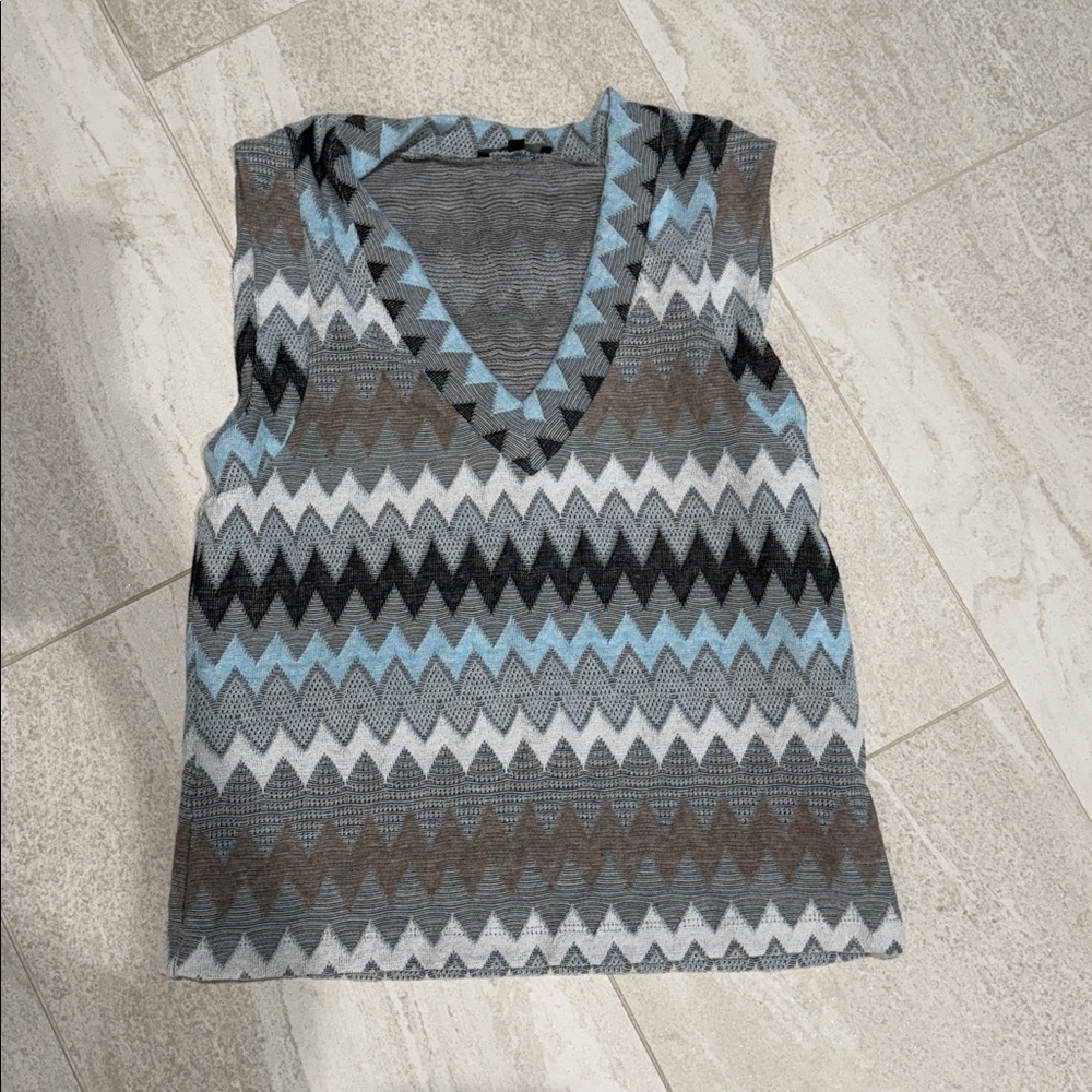 DREW Zigzag Patterned Top - Blue, Gray, Brown